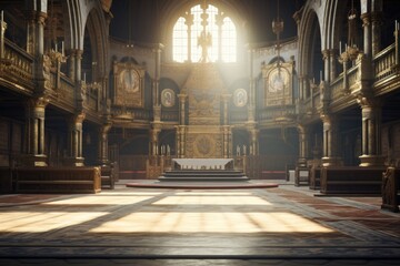Poster - A picture of a church with a large altar in the middle. This image can be used to depict religious ceremonies or as a background for spiritual-themed projects.
