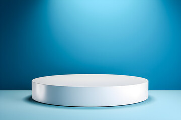 Poster - blue circle podium stand on blue background. 3d rendering. Minimalism geometry background, generative AI