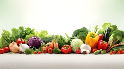  White background with fresh veggies, a variety of fresh vegetables including tomato pepper cabbage beetroot zucchini and carrot leaves garlic and cucumber salad on white isolated background

