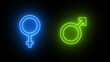 © MD. MUNNA ISLAM - Neon Gender symbol icon.  Male female gender icon. Male female gender outline icon in blue and green colors on black background. Gender equality concept.