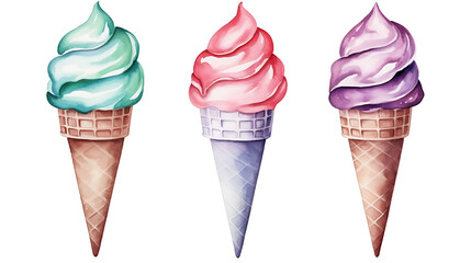 Watercolor Set of ice cream elements collection clipart . generative ai