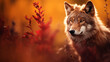 Herbstlicher Wallpaper Wolf in Rot, Orange und Braun - Generated by AI technology	