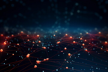 Poster - Technology abstract network with a cyber network grid and connected particles. Big data visualization. Digital dots and lines