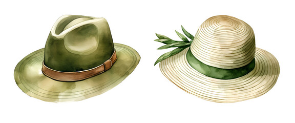 Hat, garden watercolor clipart illustration with isolated background