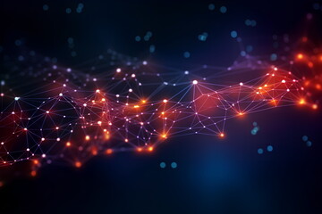 Poster - Technology abstract network with a cyber network grid and connected particles. Big data visualization. Digital dots and lines