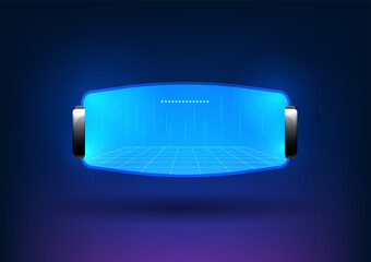 Fototapete - Virtual Reality technology that creates a new environment in the virtual world. Users can see images of the device, VR glasses, VR screens as lines connecting the technology.