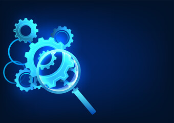 Poster - Search technology, Magnifying glass viewing gear It represents the use of technology to help solve problems. To proceed further correctly and more quickly