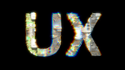 Fototapete - glitch and chromatic aberrance cybernetic text UX on black, isolated - object 3D rendering