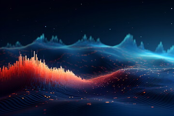 Poster - Abstract Neon Lines and Bokeh Lights on Glowing Background. Concept for infographics, data visualization, graphical information