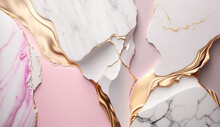 Gold And Pink Luxurious Marble Textured Background. AI