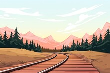 Railroad Tracks That Continue To Infinity, Art, Draw Texture. Simple Colorful Background, Copy Text Space For Ads And Banner. Generative AI