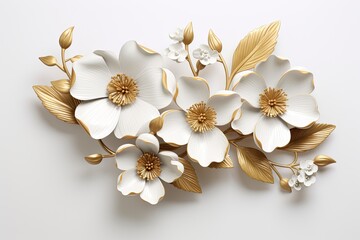 Wall Mural - 3d gold flowers white backgroung.