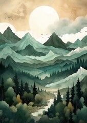 Wall Mural - Tree forest mountain nature sky landscape background