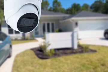 Poster - Security camera and private house on the background.