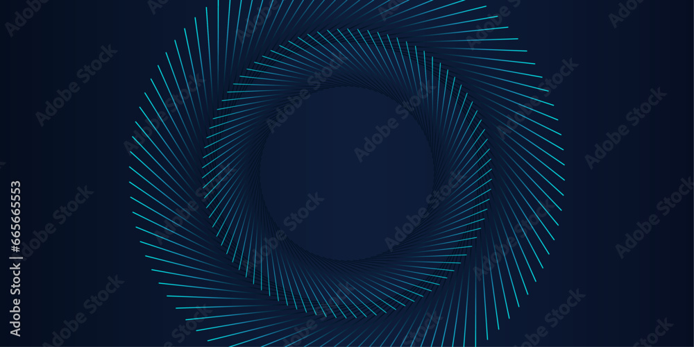 Abstract dark blue background with glowing circle geometric lines in ...