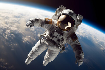 Wall Mural - spaceman or astronaut floating in the space with background of earth