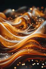 Poster - Abstract background with wavy flowing golden glittering lines and black waves. Illuminated Light Painting. Computer Generated Majestic poster