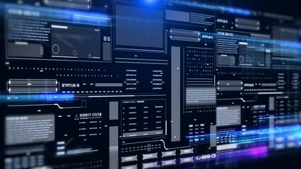 Aufkleber - HUD futuristic with glow stream line data transfer communication side landscape view. Digital technology big data analysis 4K motion blur platform