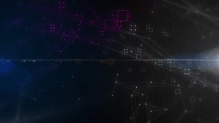 Poster - White Line  Abstract Technology Digital Polygon Plexus Communication Network Concept On Tritone Color Background. Data Connection Structure Transfer Moving 4K Loop Motion
