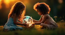 Children Holding Earth Planet