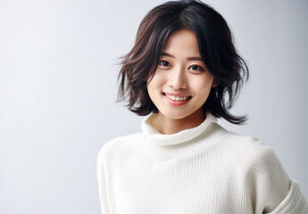 Young Asian woman looking at the camera isolated on a white background