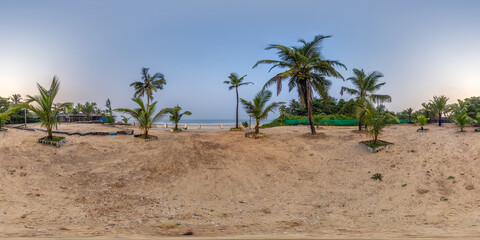 Wall Mural - 360 hdri panorama with coconut trees on ocean coast in equirectangular spherical seamless projection