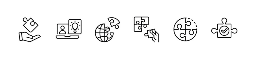 Leinwandbilder - simple collection of jigsaw puzzle piece business teamwork challenge problem solution icon vector mission success creative thinking set illustration collection