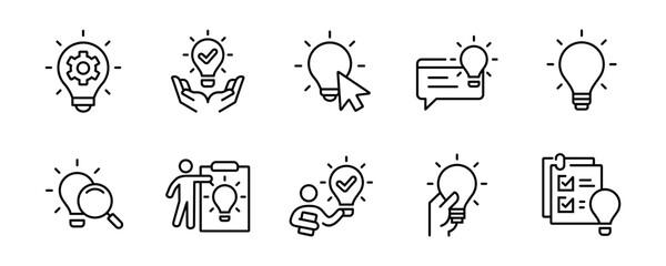 Aufkleber - light bulb creative innovation icon set business solution idea thinking problem solving management vector illustrationg in line style for web and app