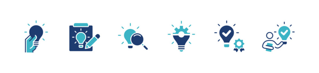 Poster - collection of lightbulb creative idea icon set business solution invention inspiration thinking vector illustration outline management creativity design for web and app