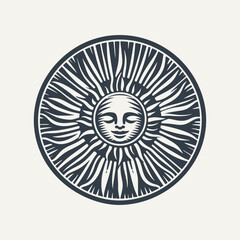 Sun icon. Vintage woodcut engraving style hand drawn vector illustration.