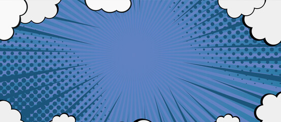 Aufkleber - Comics background. Abstract comics lines backdrop. Bright sunrays lines. Design frames for title book. Pop art comic background with cloud and star. Cartoon Vector Illustration on blue background.