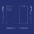 © kasheev - Blueprint Mobile Phone Outline Vector Template Mockup on Blue Background for Designing the Mobile App UI Grid System similar to iPhone Smartphone