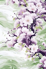 Wall Mural - sophisticated minimalist painting, Japanese cherry and peony motif, minimalism