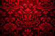 The elegant red background radiates an air of timeless sophistication and regal grandeur, adorned with the classic and intricate damask pattern, each ornate motif and interwoven thread