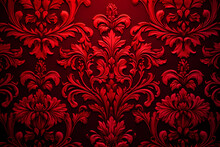 The Elegant Red Background Radiates An Air Of Timeless Sophistication And Regal Grandeur, Adorned With The Classic And Intricate Damask Pattern, Each Ornate Motif And Interwoven Thread