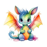 Fototapeta Dinusie - colorful baby dragon, watercolor illustration