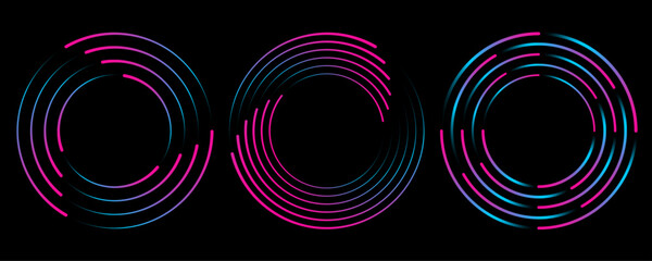 Poster - Set of speed lines round shapes. Radial speed lines pattern in circle form for technology round icon, comic book cover, Digital . 
