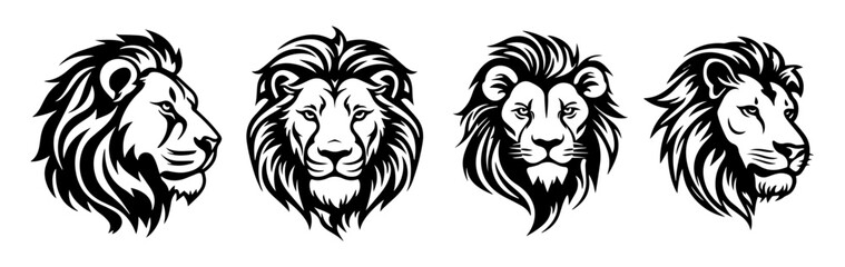 Wall Mural - black and white illustration of lion