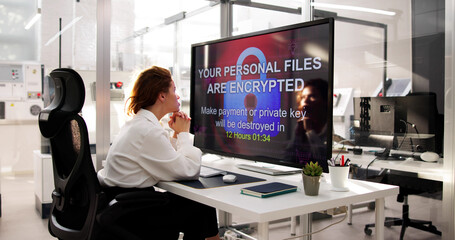 Poster - Ransomware Malware Attack. Business Computer Hacked