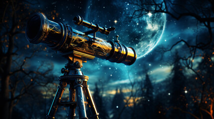 Wall Mural - a telescope's silhouette set against a starry night sky, portraying the essence of astronomy and sta