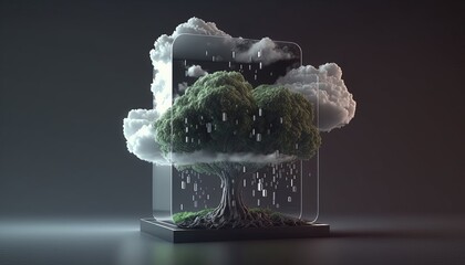 Wall Mural - Cloud computing and trees with lighting. 