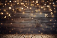 Christmas Decoration On Wooden Background, Space For Text