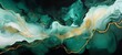 Abstract marble marbled stone ink liquid fluid painted painting texture luxury background banner - Dark green swirls gold painted splashes illustration