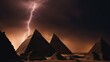 pyramid at night _A dramatic scene of some great pyramids and lightning, creating a contrast of light and dark.  