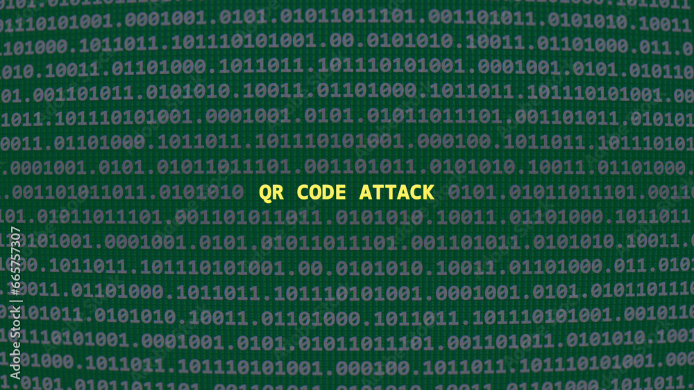 Cyber attack qr code attack. Vulnerability text in binary system ascii ...