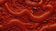 Chinese Dragon Scales Texture Chinese New Year 2024 Year Of The Dragon, Red And Gold Symmetry Pattern. Chinese Dragon Background. Generative AI