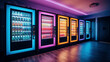 Neon-illuminated Vending Machines in Modern Setting, generative ai