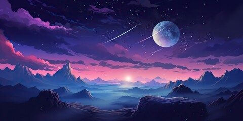 Wall Mural - ai generated. ai generative. pink purple abstract galaxy space planet landscape background with moun