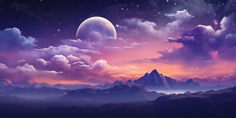 Wall Mural - ai generated. ai generative. pink purple abstract galaxy space planet landscape background with moun