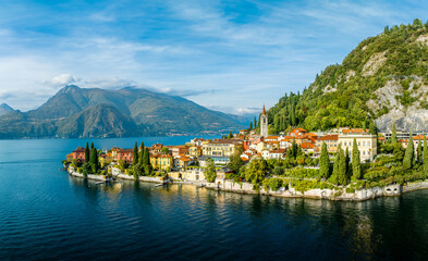 Wall Mural - landscape with varenna town at como lake region, italy